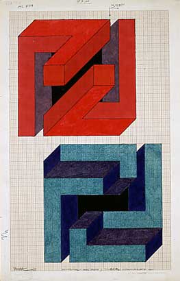 Figuras imposibles, boceto,1972. Lápiz y tinta sobre papel, 34 x 24 cm