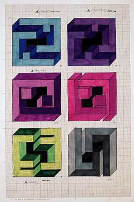 Figuras imposibles, boceto, 1970. Lápiz y tinta sobre papel, 34 x 24 cm