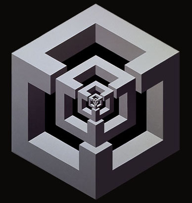 Estructura (serie cubos), 1971. Sintético y acrílico sobre madera. 140 X 122 cm.