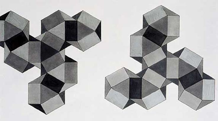 Boceto cuboctaedros, 1976. Tinta sobre papel