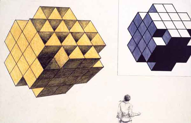 Dibujo para estructura volante, serie cubos, 1978